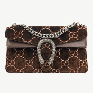 Gucci Dionysus Brown Velvet GG Monogram Medium Shoulder Bag